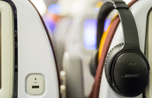 Headphones on an airplane